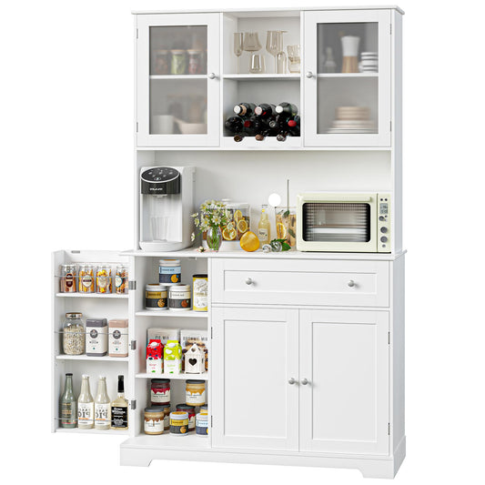 HOSTACK Kitchen Pantry Storage Cabinet, Modern Buffet Cabinet with Hutch, Tall Kitchen Hutch Cabinet with Microwave Stand, Food Pantry Cabinet with - WoodArtSupply