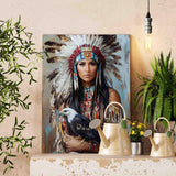 Native American Woman Portrait Paint By Number Kit For Adult Traditional Headdress Eagle Feathers Paint By Numbers,Animal Bird On Canvas For Home Wall Decor Ideal Gift Choice 16" X 20" (No Framed) Tucocoo