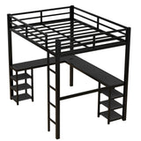 Full Size Loft Bed with Desk and Storage Shelves, Heavy Duty Metal Loft Bed with Black Desk and Guardrail, Full Size Loft Bed for Kids, Teens(Full Black Desk) Bellemave
