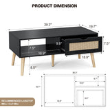 ZttRiee Wood Coffee Table with Storage, Boho Dining Table with Rattan Drawer and Solid Wood Legs, Small Coffee Tables for Living Room, Black ZttRiee