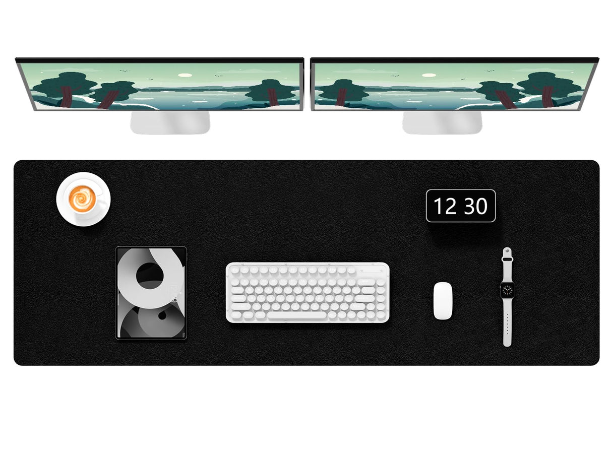 Hsurbtra Desk Pad, 48" x 17" PU Leather Desk Mat, XXXL Extended Mouse Pad, Waterproof Desktop Blotter Protector, Non-Slip Ultra Thin Large Laptop Keyboard Writing Mat for Office Home, Black Hsurbtra