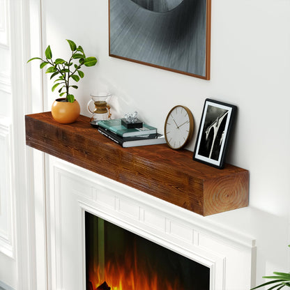 LOVMOR Floating Fireplace Mantel-60in Wood Mantels for Over Fireplace,Wall Mount Fireplace Mantel Shelves,Natural Mantels Over Fireplace | 48" x 8" x 5"-Wood Brown