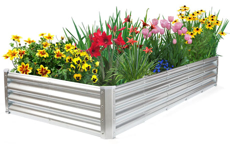 JERIA 6×3×1ft Raised Garden Bed with Support Rods,Galvanized Raised Garden Bed Kit Outdoor Metal Gardening Planter Box for Vegetable, Fruits, Flower JERIA