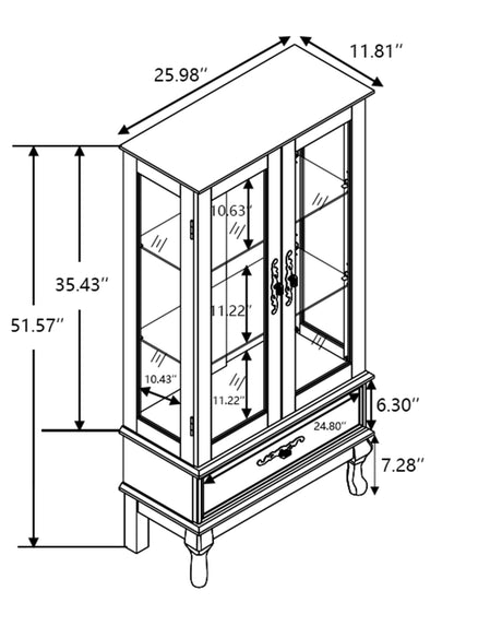 CQSXDA Vintage Lighted Curio Storage Cabinet with 1 Drawer, Mirrored Back & Tempered Glass Doors, 3 Tier Storage Display Cabinet Adjustable Shelves Home Office Showcase,Black CQSXDA