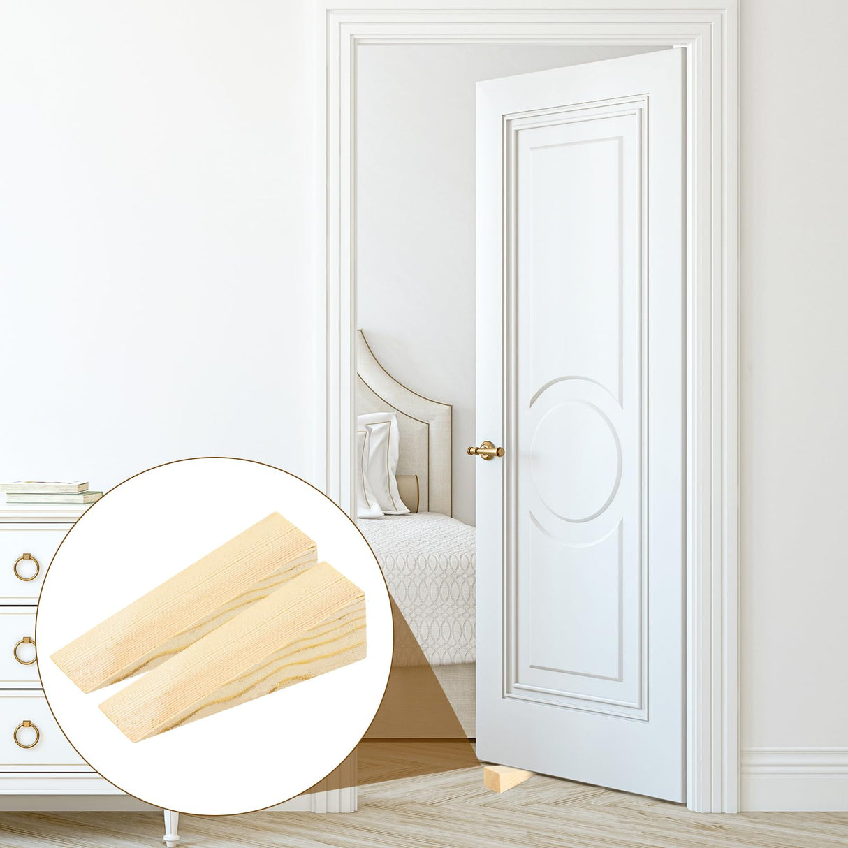 4 Pcs Wooden Door Stop Stopper Solid Non-Slip Doorstop Shims Triangle Wood Block Security Door Stopper Fit for Bottom of Door On Tile, Concrete, Carpet, Wooden Floor salbsever