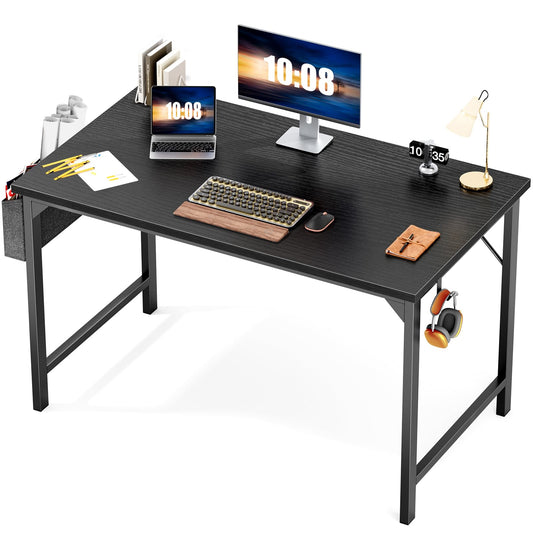 JHK Computer Small Desk Office 40 Inch Writing Work Kids Study Simple Wooden Table for Home Bedroom Modern Style with Headphone Hooks & Storage Bag, Black