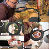 Krstlv 10X Magnifying Glass with Light and Stand, 5 Color Modes Stepless Dimmable LED Lighted Desk Lamp, Hands Free Flexible Gooseneck Magnifier with Light for Craft Hobby Painting Sewing Close Work Krstlv