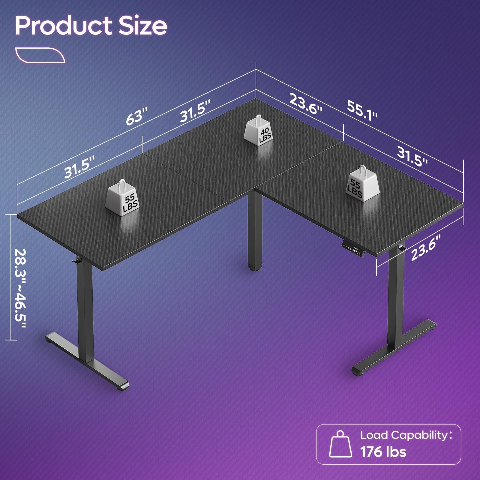 Bestier L-Shaped Standing Desk Adjustable Height, 63 x 55 inch Large Corner Stand Up Desk, Dual Motor Sit Stand Raising Gaming Desk Computer Workstation with 2 Headphone Hooks, Black 3D Carbo - WoodArtSupply