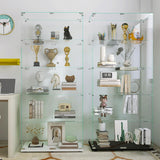 Fetuero Glass Display Cabinet,5 Shelves Double Door LED Lights Curio Cabinet for Collection with Wheels, 74.8" High Glass Display Case for Living Room Bedroom Playroom Office,White Fetuero