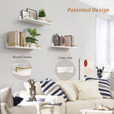 Forbena Gold Floating Shelves for Wall Decor Set of 3, Bathroom Shelves Over Toilet, Modern Display Wall Shelf with Guard Rail for Living Room Bedroom Organizers and Storage - White and Gold Forbena