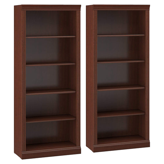 Saratoga Tall 5 Shelf Bookcase Set of 2 in Harvest Cherry by Bush Business Furniture - WoodArtSupply