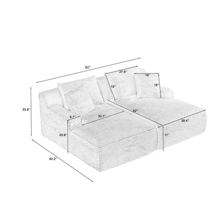 80 Inch Double Chaise Lounge Chair Indoor, Oversized Sectional Corduroy Upholstered Boneless Sofa Bed, Deep Seat Sleeper Loveseat Reading Chairs, Cloud Sofas Couches, No Assembly Required (Dark Grey) HANXIN