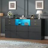 Loomie Upgraded 10 Drawer Black Dresser with Charging Station & Led Lights for Bedroom, 58" Long Triple Wide Dresser TV Stand for TVs up to 65", Wide Chest of Drawer, Large Dressers Organizer wCubby Loomie