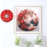 antor Special Shape Diamond Art Kit for Adults, 5D Diamond Painting Kits for Beginner, Crystal Rhinestone Landscape Painting with Red Plum Blossoms, DIY Diamond Painting for Home Wall Decor Gift antor