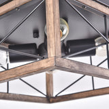 Aiwen 4-Light Rustic Wood Flush Mount Ceiling Light Metal Square Cage Farmhouse Lighting Close to Ceiling Light Fixture Black for Dining Room Bedroom Living Room Kitchen Hallway Entryway Foyer Aiwen