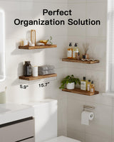 AMADA HOMEFURNISHING Floating Shelves, Paulownia Wood Wall Shelves for Bathroom/Living Room/Bedroom/Kitchen/Home Office, Natural Wood Floating Shelf for Home Storage & Organization, Set of 4, AMFS40BN AMADA HOMEFURNISHING