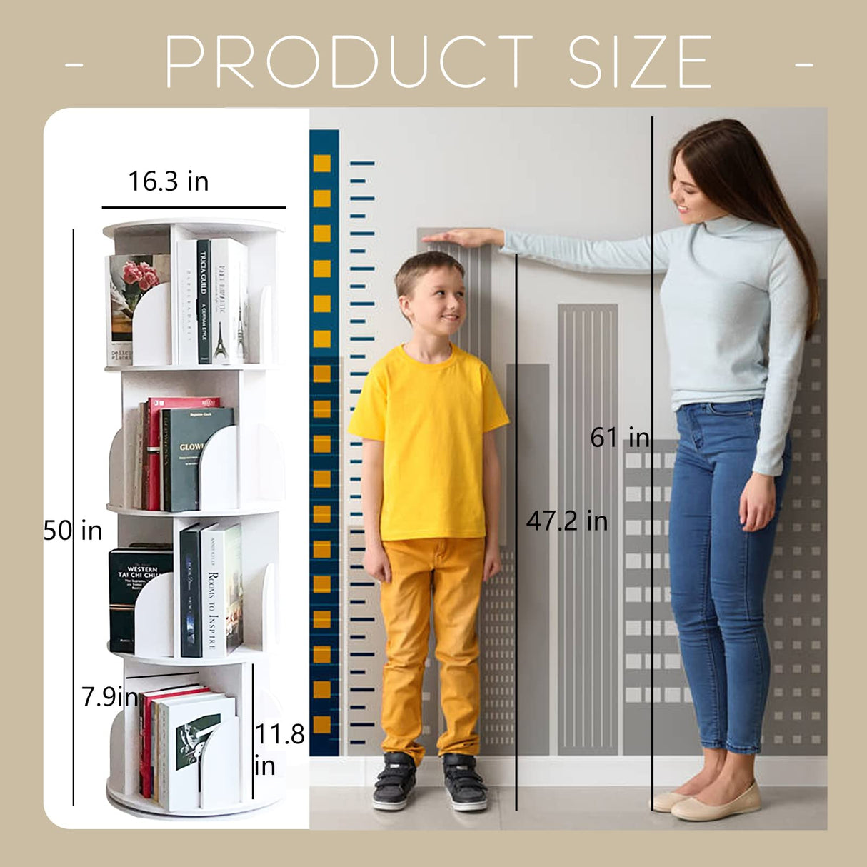 YGYQZ 4-Tier 360° Rotating Bookshelf - Stylish White Storage Rack for Small Spaces YGYQZ