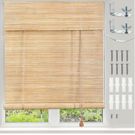 Tlence Bamboo Roll-Up Roman Shades, 22.5" W x 48" H - Light Filtering Window Blinds for Indoor & Outdoor Privacy Tlence