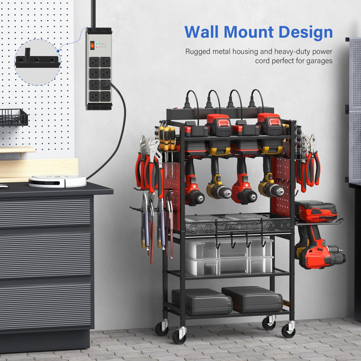 CCCEI Heavy Duty Power Strip Surge Protector 20 AMP, 8 Outlets 12 Gauge Industrial Shop Garage Metal Multiple Outlets, 6 FT Extension Cord 5-15P Adapter High Amp 6-20R T-Slot 20a for Appliance CCCEI