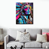 Indian Girl 5D Diamond Painting Kits for Adults, Tribal Culture Full Drill Round Diamond Cross Stitch Body Painting Diamond Painting by Number Kits Easy to Paint on Canvas for Home Decor 12x16 inch Tucocoo