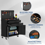 35.4" Tall Heavy-Duty Steel Rolling Tool Cabinet, Mobile Workbench with 2 Deep Drawers, Pegboard, Adjustable Shelves & Locking Casters, Garage Workshop Warehouse Storage Organizer Tioutbot