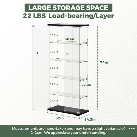 HAMBING Glass Display Cabinet with LED Lights and Lock, 5-Shelf Tempered Glass Curio Cabinet with 2 Doors, Collectible Display Showcase for Living Room, Bedroom – Black HAMBING