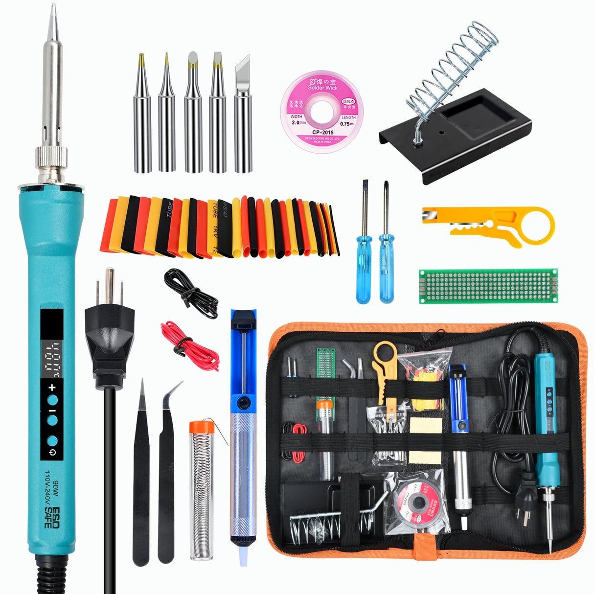Soldering Iron Kit,90W LED Digital Soldering Gun Kits,Adjustable Temperature Soldering Welding Tool Kit with 5 Solder Iron Tips,Solder Stand,Solder Wire,Desoldering Pump, Tweezers KYZHXVO