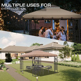 Morikoro 10x10 Canopy Replacement Top Canopy Cover Replacement 10x10 FT Double Tiered Gazebo Covers for Yard Patio Garden Canopy Sunshade (Coffee Liqueur+Brown with lace) Morikoro