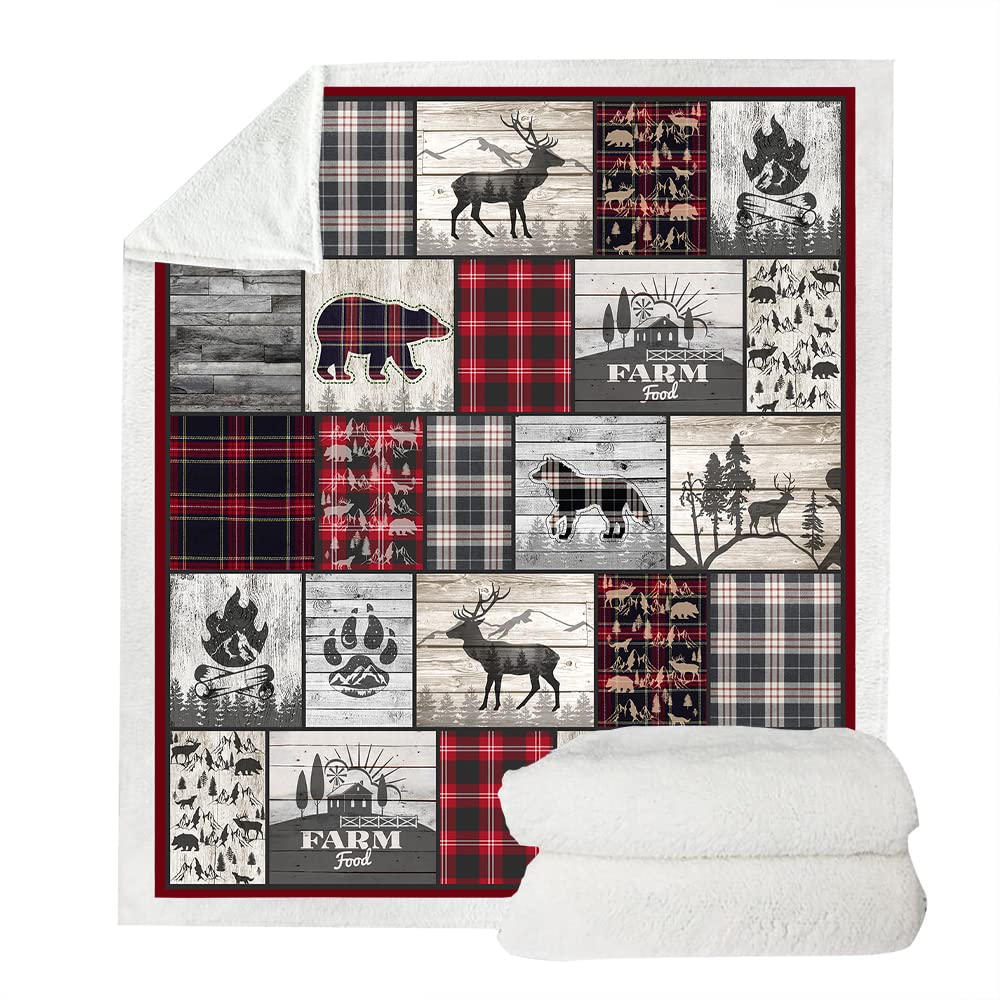Belperan Wolf Bear and Deer Throw Blanket Rustic Cabin Decor Woodland Blanket Plaid Christmas Blanket Gifts for Women Southwestern Farmhouse Decor for Couch Bed Livingroom Belperan