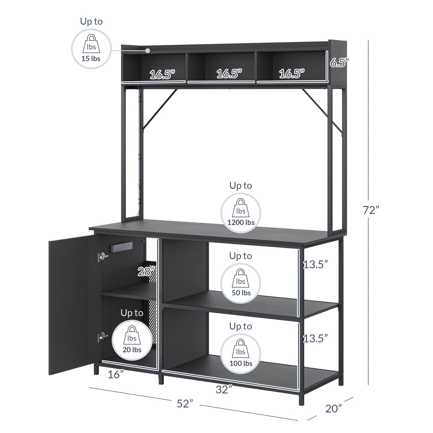 BELLEZE 55-90 Gallon Aquarium Stand with LED Lights, Fluted Cabinet For Fish Tank Accessories Storage, Heavy Duty Metal & Power Outlets, 1200 LBS Capacity, Turtle Tank Reptile Terrarium, Black Ebony