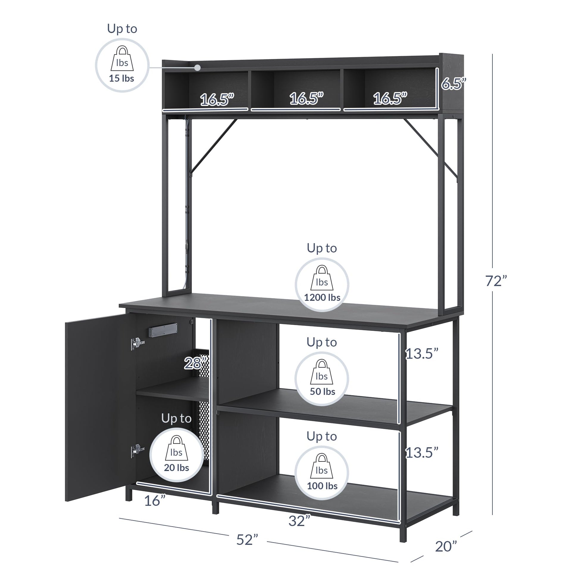 BELLEZE Aquarium Stand with LED Lights 55-90 Gallon, Fish Tank Stand with Heavy Duty Metal Fluted Storage Cabinet and Power Outlets, 1200 LBS Capacity,Fish Turtle Tank Compatible, Black Ebony - WoodArtSupply