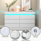 Gyfimoie 6 Drawer Dresser with Power Outlet, White Dresser with LED Light, Modern Chest of Drawers for Closet, Double Wide Drawer Organizer Cabinet for Bedroom, Living Room, Entryway, Hallway (White) Gyfimoie