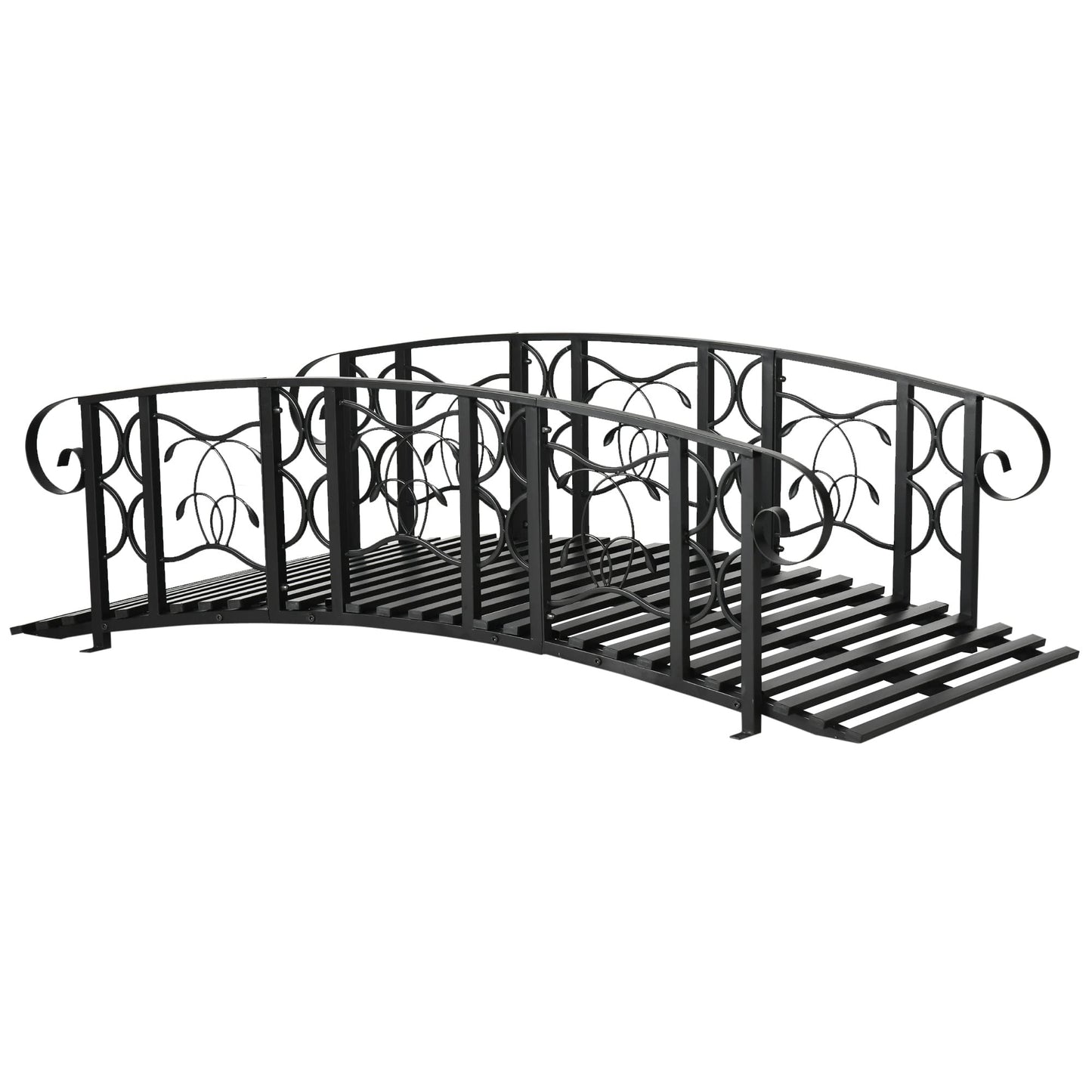 Outsunny 6' Metal Arch Backyard Garden Bridge with 660 lbs. Weight Capacity, Safety Siderails, Vine Motifs, & Easy Assembly for Backyard Creek, Stream, Pond, Black - WoodArtSupply