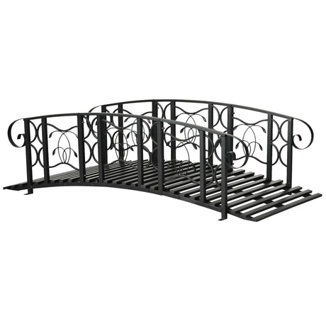 Outsunny 6' Metal Arch Backyard Garden Bridge with 660 lbs. Weight Capacity, Safety Siderails, Vine Motifs, & Easy Assembly for Backyard Creek, Stream, Pond, Black Outsunny