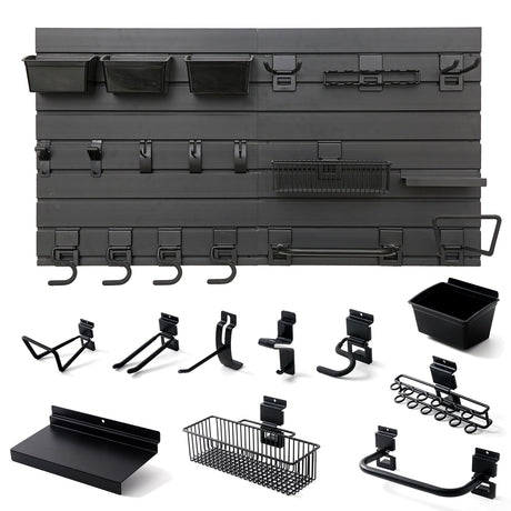 Wensilon Black Tool storage wall Broom Holder Mop Hanger Wall Mount Plastic nano-molecule Organization Garage Storage System Garden Kitchen Tool Organizer Wall Control 2ft 3.8 ft. Wensilon