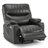 MCombo Oversized Swivel Glider Rocker Power Recliner Chair for Living Room with Heat and Vibration Massage, USB Ports, Cup Holders and Pockets, Faux Leather 7785 (Dark Grey) MCombo