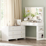 Ieejdn Makeup Vanity Desk with Mirror and Lights, Vanity Desk with 8 Drawers & Storage Shelves, Vanity Table with Power Outlet, 3 Color Modes & Adjustable Brightness Dressing Table, Bedroom,White Ieejdn