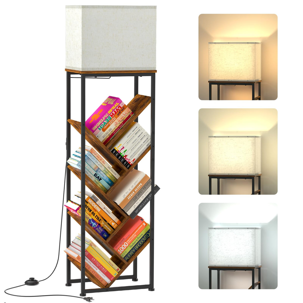 Cutogxon Tree Bookshelf with Light - 8 Tier Floor Standing Tree Bookshelf for Hardcover Books Three Types of Light Cutogxon