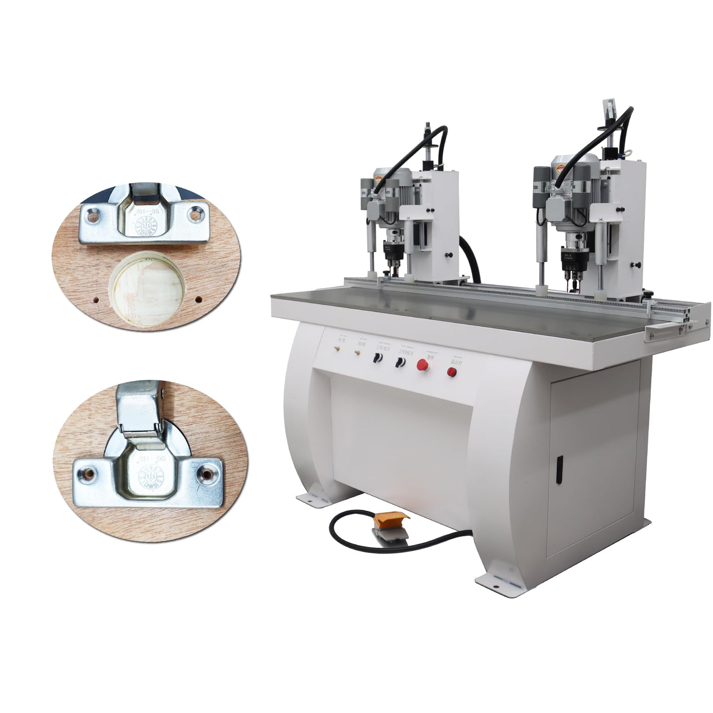 HQHAOTWU Pneumatic Hinge Boring Drill Press Machine Double Station Hinge Boring Drill Press Machine Woodworking Hinge Drilling Insertion Machine Adjustable Punching Depth - WoodArtSupply