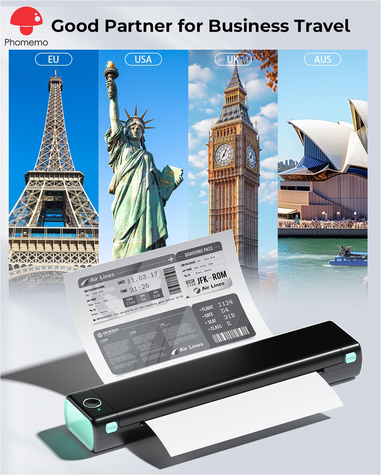 Phomemo M08F Portable Printers Wireless for Travel, Thermal Printer Support 8.5" X 11" US Letter Thermal Paper, Bluetooth Inkless Printer Compatible with iOS, Android, Laptop for Travel, Office, Home Phomemo