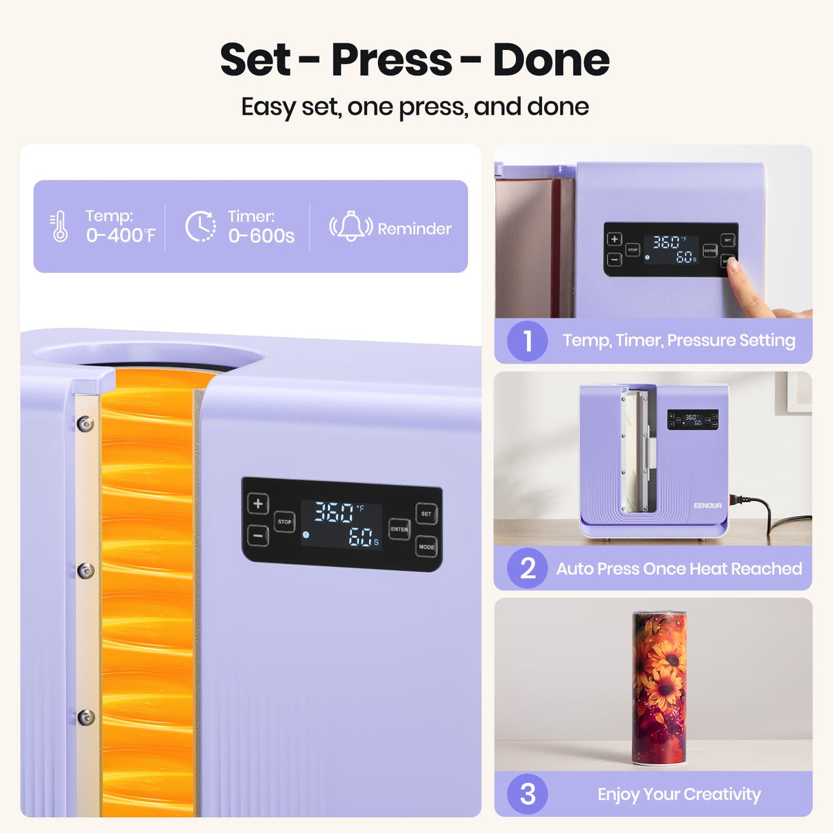 EENOUR Fully Auto Tumbler Heat Press Machine, Auto Rotate Tumbler Press, Pressure Setting Mug Heat Press for Seamless Print, Even Heating Cup Press, for 2.55"-3.74" Sublimation Tumblers, Mugs, Glasses EENOUR