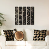 5 Pieces Wooden Wall Art Hollow Wall Decor Wood Wall Accents Themed Wood Panels for Home Decorations Bedroom Living Room, 15.7 x 2.9 x 0.2 Inch (Black, Leaf) Blulu