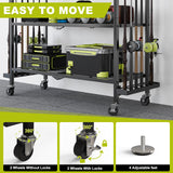 Fishing Rod Holders for Garage, Fishing Rod Stand with Wheels and Pegboard, 3-Tier Pole Storage Rack with 12 Rod Slots, Ideal for Tackle, Backpacks, and Gear Black SEEAHEAD