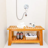24" Teak Shower Bench With Shelf/Shower Benches For Inside Shower/Teak Shower Seat/Bathroom Bench/Teak Wood Benches For Showers/For Spa, Showers, Pools And Other Wet Environments,Patented Designs. NNN