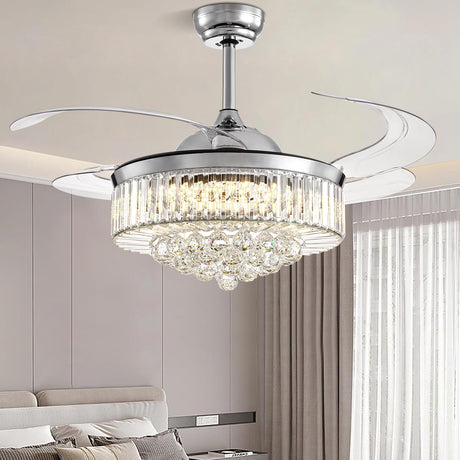 NOXARTE 48 Inch Crystal Chandelier Ceiling Fan with Light Fandelier Ceiling Fan with Light Retractable Blades Fan with Remote Control 48" Dimmable Fandelier for Bedroom Living Room NOXARTE