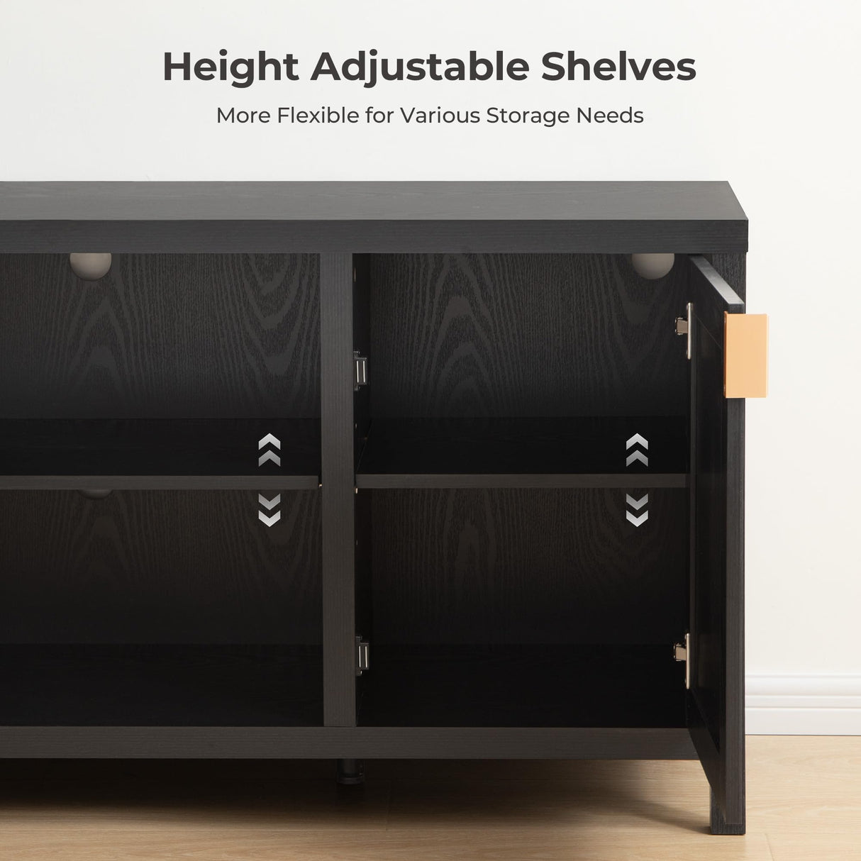 SICOTAS Rattan TV Stand for Living Room - 26" Tall Farmhouse Entertainment Center with Storage and Wicker Door, Media TV Console Cabinet for TVs Up tp 65 Inch, Black Oak SICOTAS