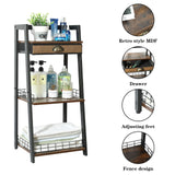 3-Tier Freestanding Bathroom Ladder Shelf with Drawer & Open Storage keomaisyto