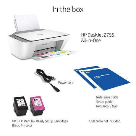 HP DeskJet 2755 All-in-One Wireless Printer Scanner Copier Instant Ink Ready Mobile Print Black 7.5ppm Color 5.5ppm Wifi Inkjet Computer Printers for Home Use and Office, 3XV17A (Renewed) HP