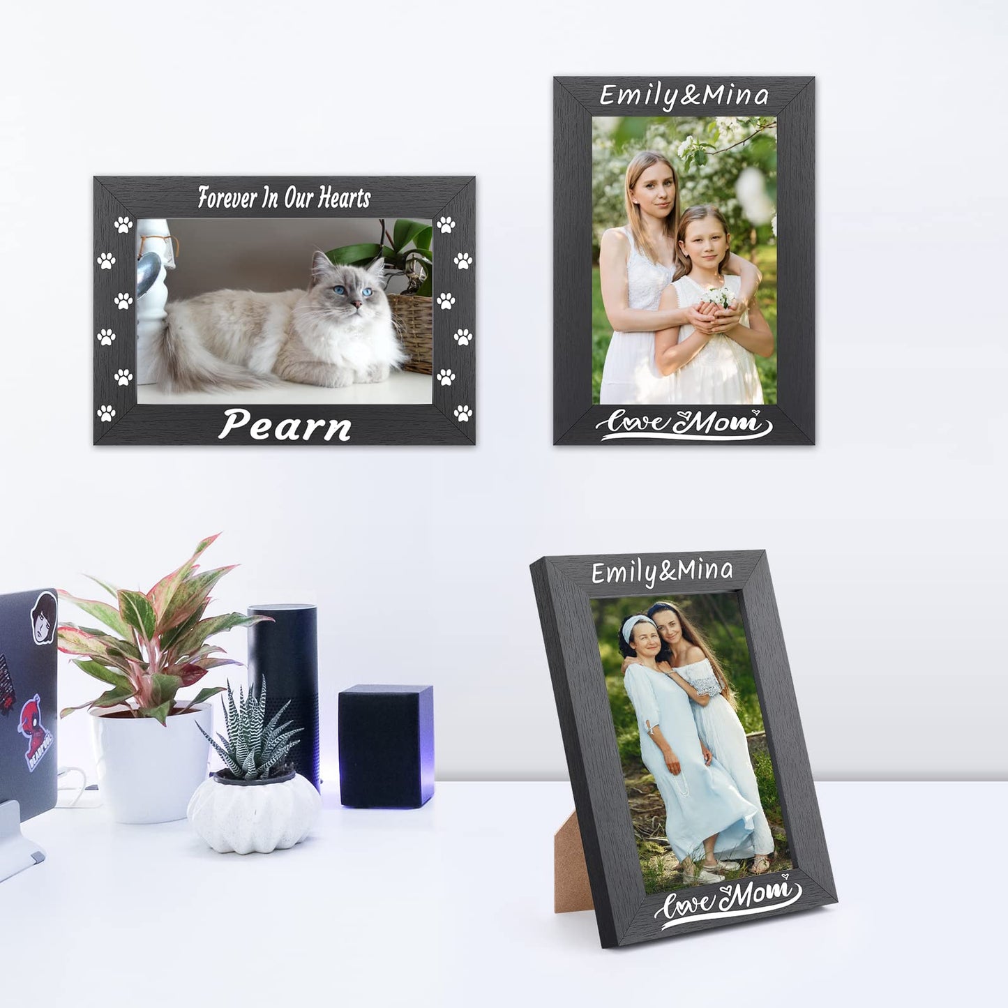 Personalized Picture Frame, Custom Picture Frames, Wooden Customized Photo Frame, Hanging/Tabletop Engraved Picture Frame, Personalized Add Your Custom Text Photo Picture Frame (4x6-Inch) - WoodArtSupply