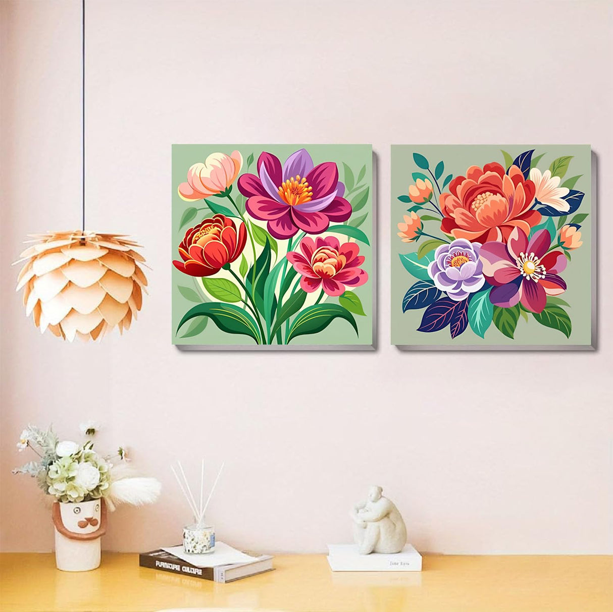 Sretoul Flowers Paint by Numbers Kit for Adults Framed 4 Pack- Flowers Paint by Numbers Kits on Canvas with Frame for Home Decor 8X8 Inch Sretoul